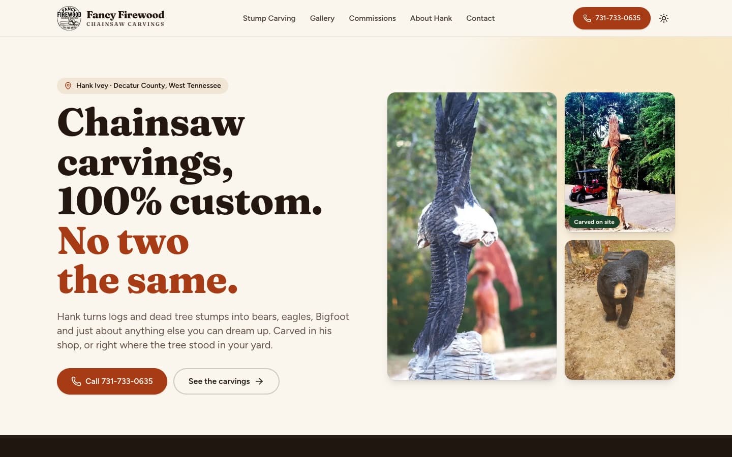 The Fancy Firewood Chainsaw Carvings website